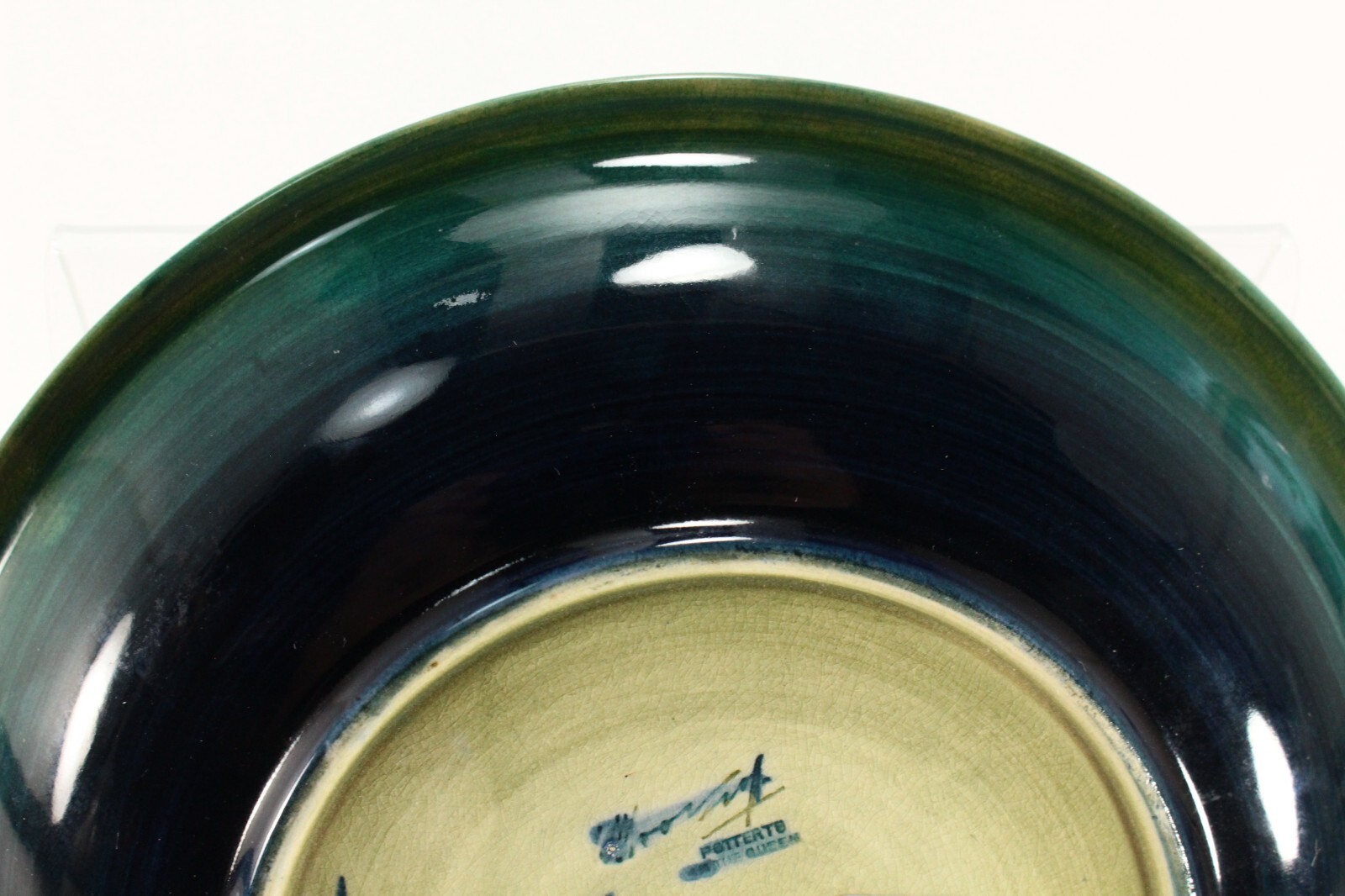 = 1930s Moorcroft Pottery Flambe Plate With Leaf & Berry Green Glaze England 9″