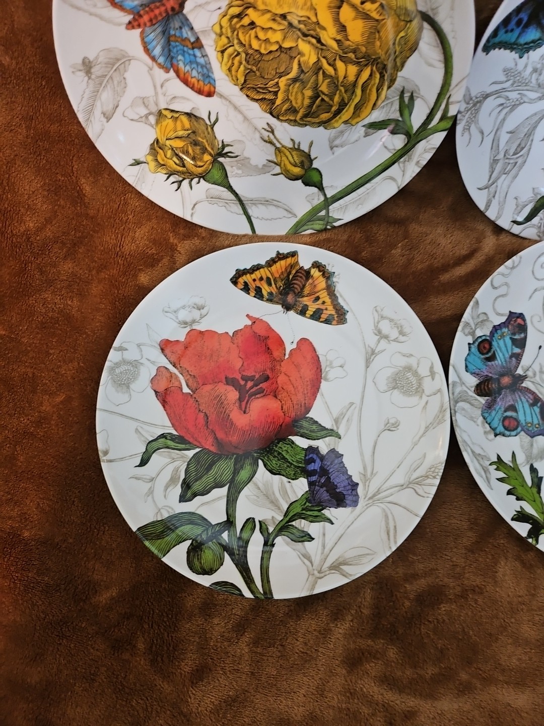 Pier 1 Imports Butterfly Floral 100% Melamine Salad Plates Round 8.5” SET OF 4