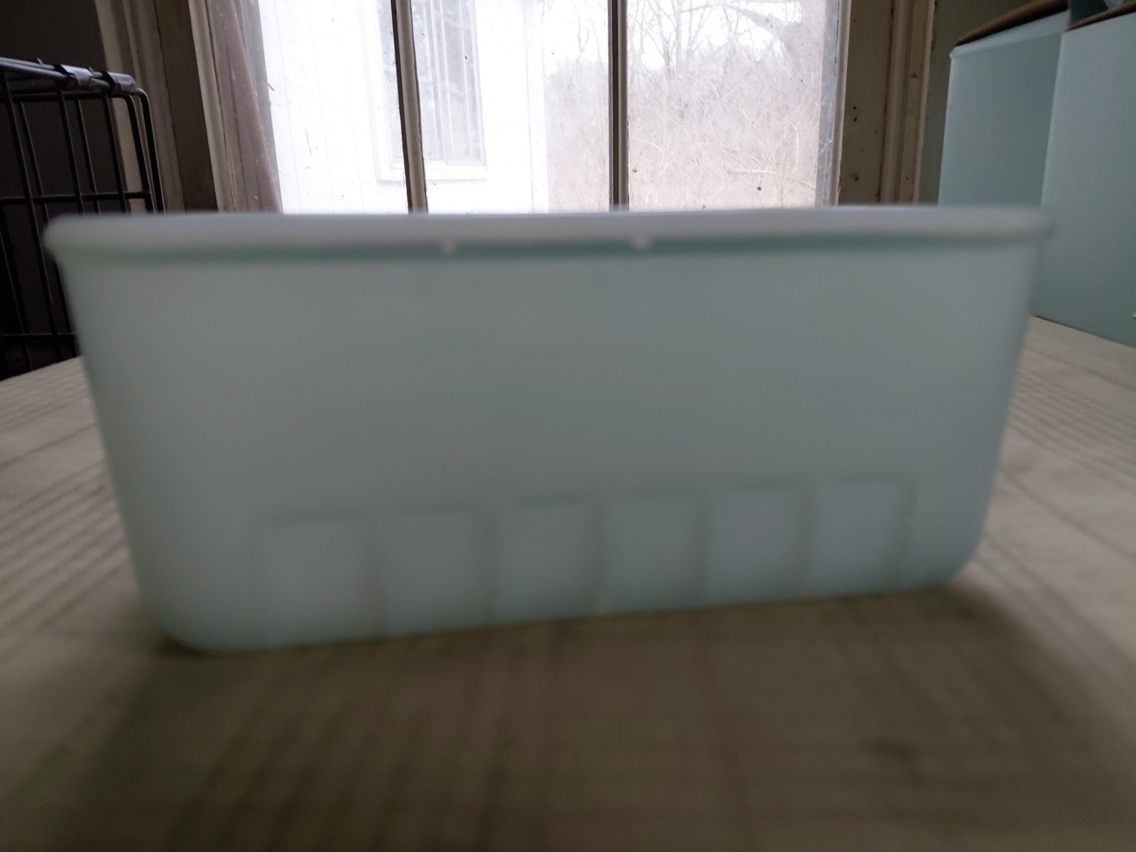 vintage turquoise glasbake refrigerator dish 6”