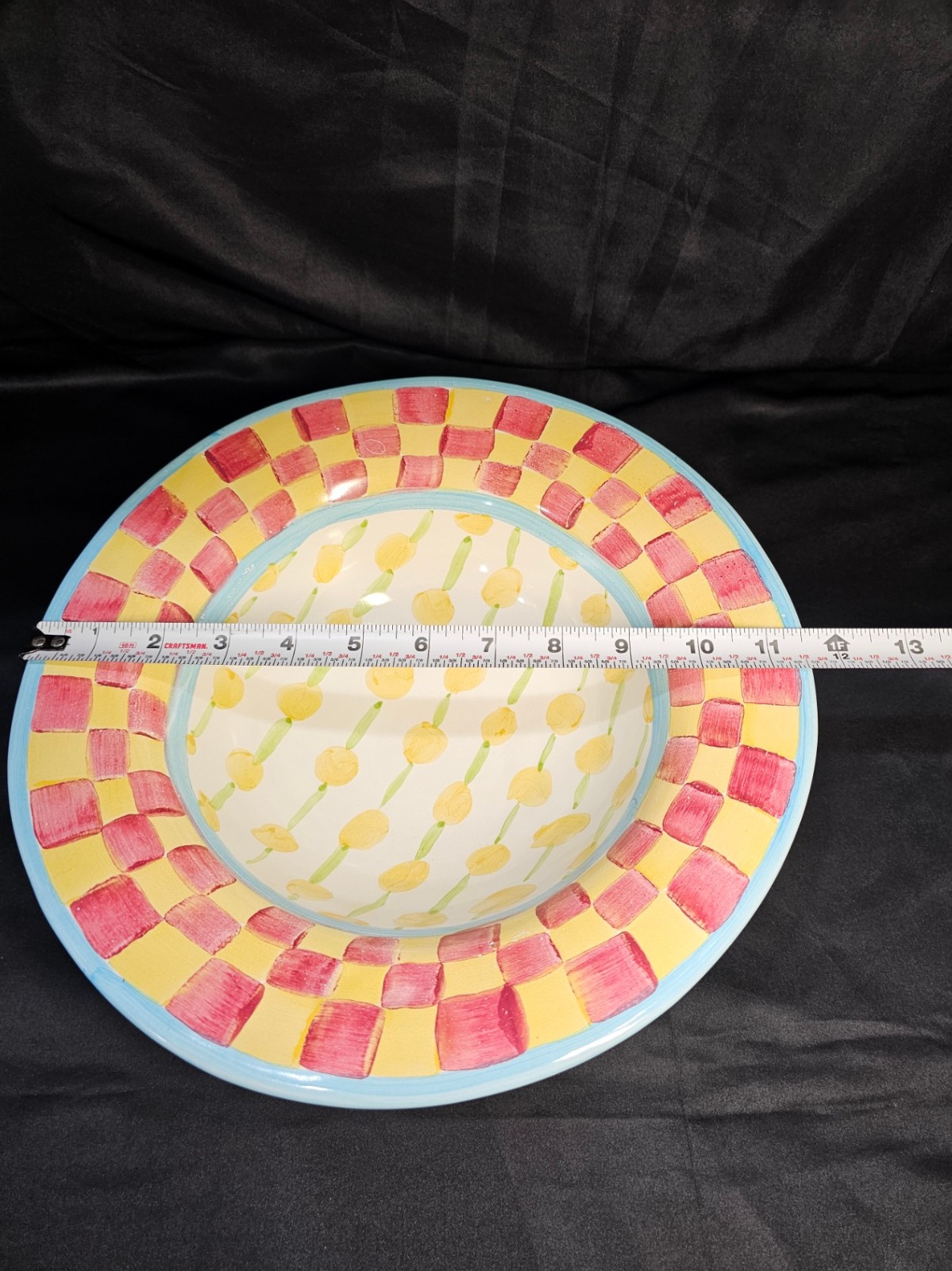 Vintage MacKenzie-Childs Checker Board Design Large Serving Bowl Collectible