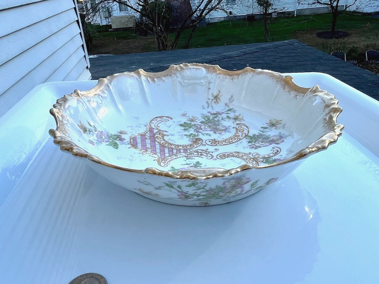 Antique Coiffe Limoges Bowl, Art Nouveau Asymmetrical Design, 1890s Serving Bowl