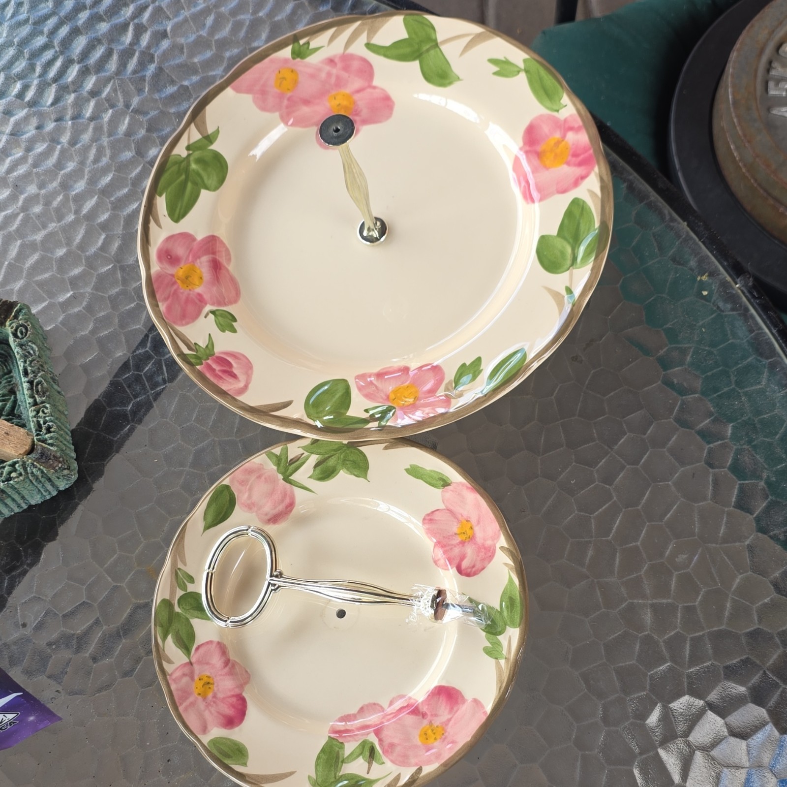 Franciscan Desert Rose Hand Painted Round Ceramic Plate White Pink Green