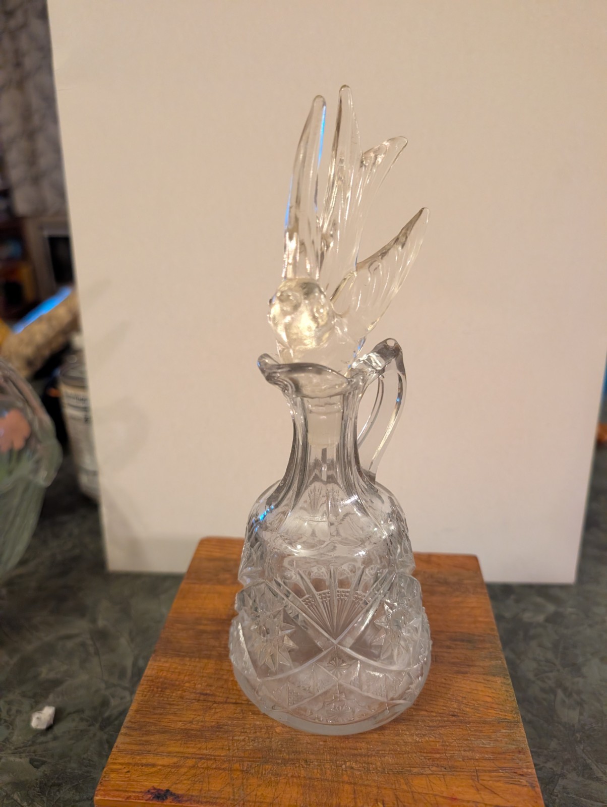 Antique ABP American Brilliant Cut crystal cruet crystal bird stopper. AVC