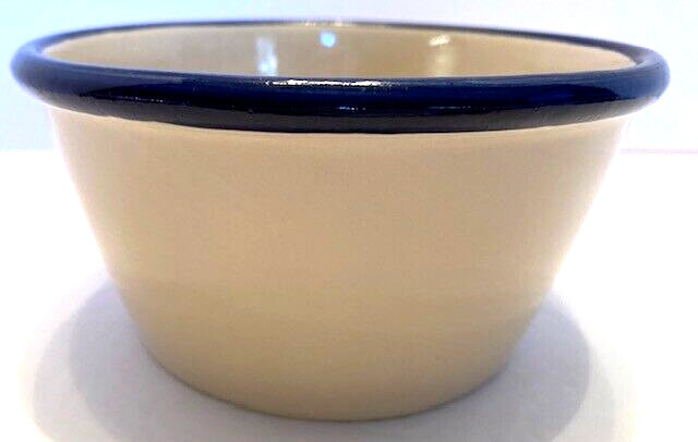 Vintage Blue Rim/Beige Blue Floral 6 Inch-(D) 3″ (H) Country Bowl/Crock/Planter
