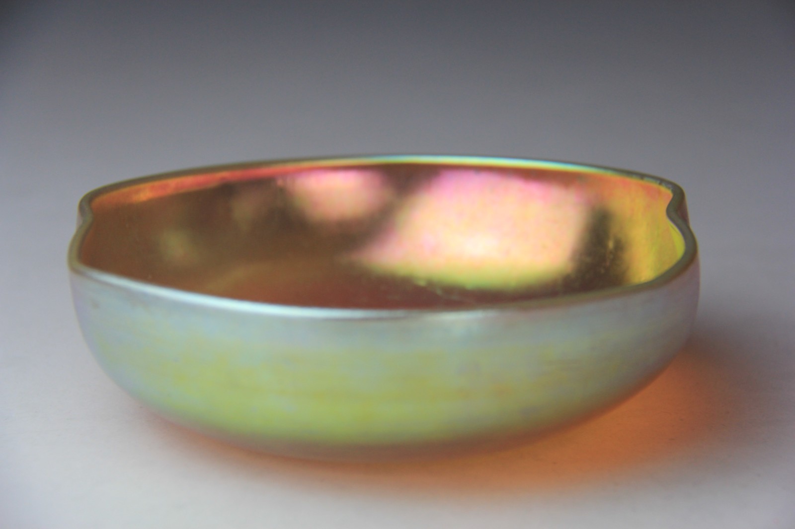 Antique Kew-Blas Gold Iridescent Bowl with Pinched Sides Signed!
