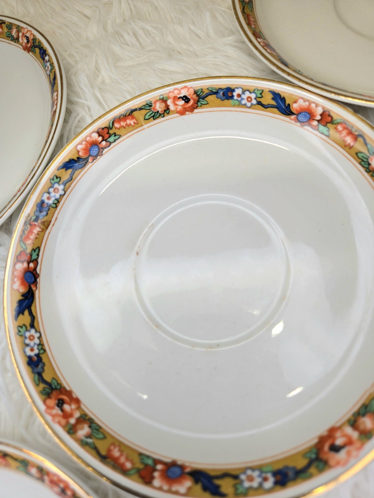Set of 5 Vintage Johnson Bros England JB17 saucer plates rust blue floral gold