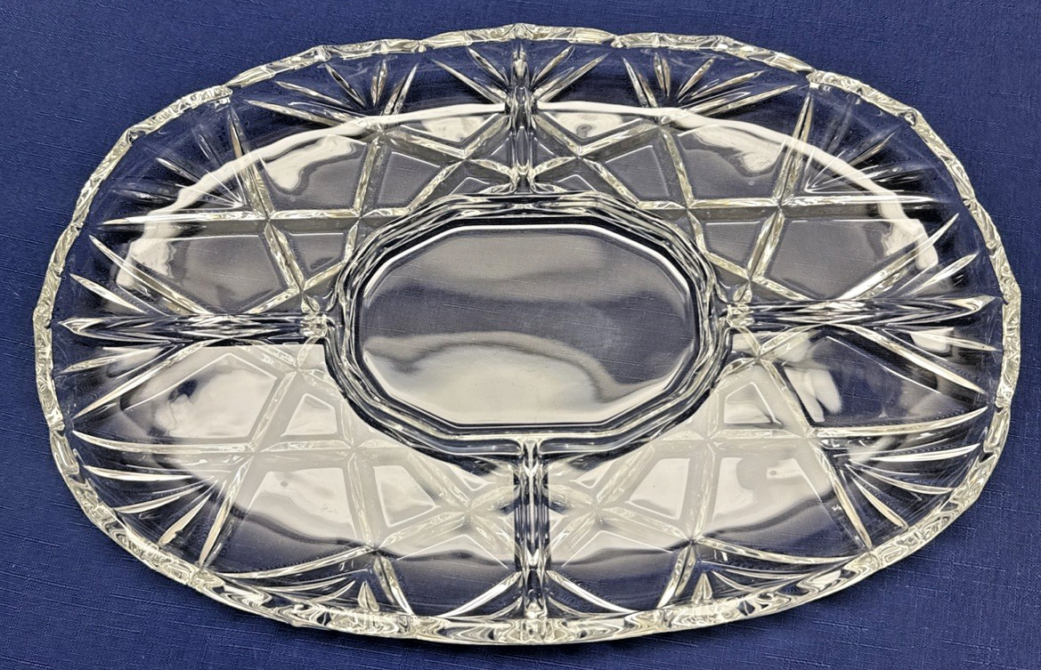 Divided Relish Platter Mikasa Crystal Roxborough Clear Glass 15″L Germany READ