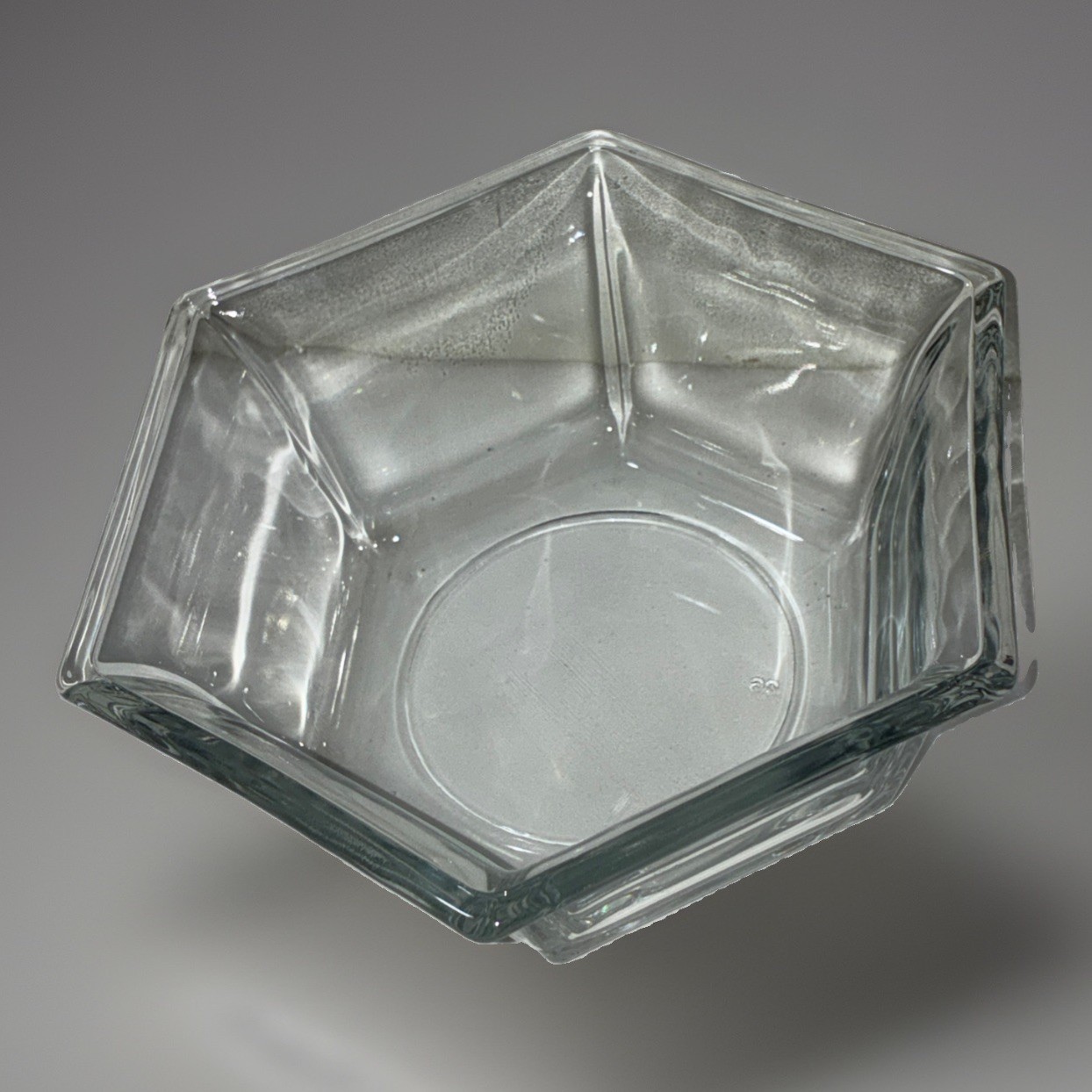 Vintage Clear Glass Hexagon Serving Bowl 7x6x2.5 Six Sided Salad Bowl Candy Dish