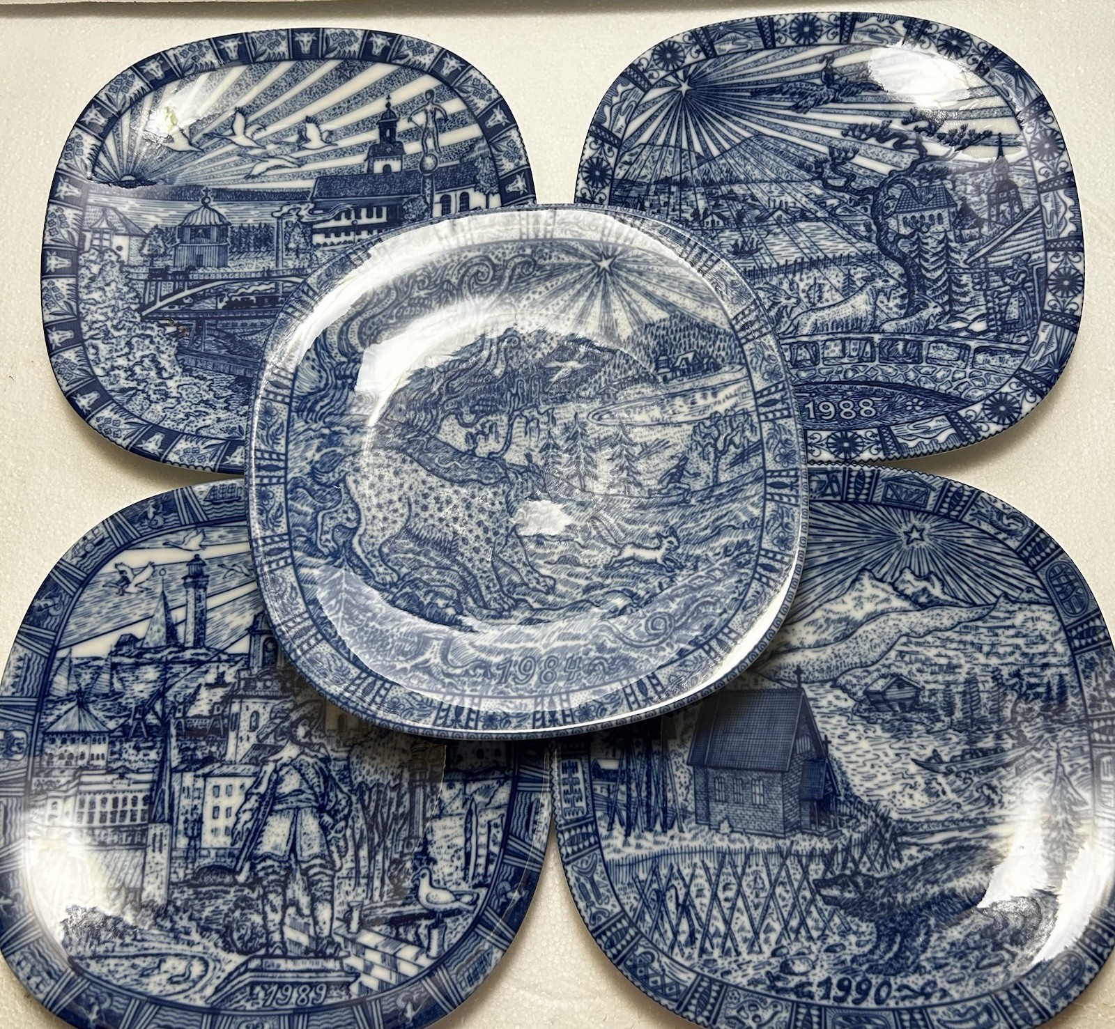 Gunnar Nylund Rörstrand Sweden Vintage Wall Plates Set Of 5 90’ 89’ 88’ 87’ 84’