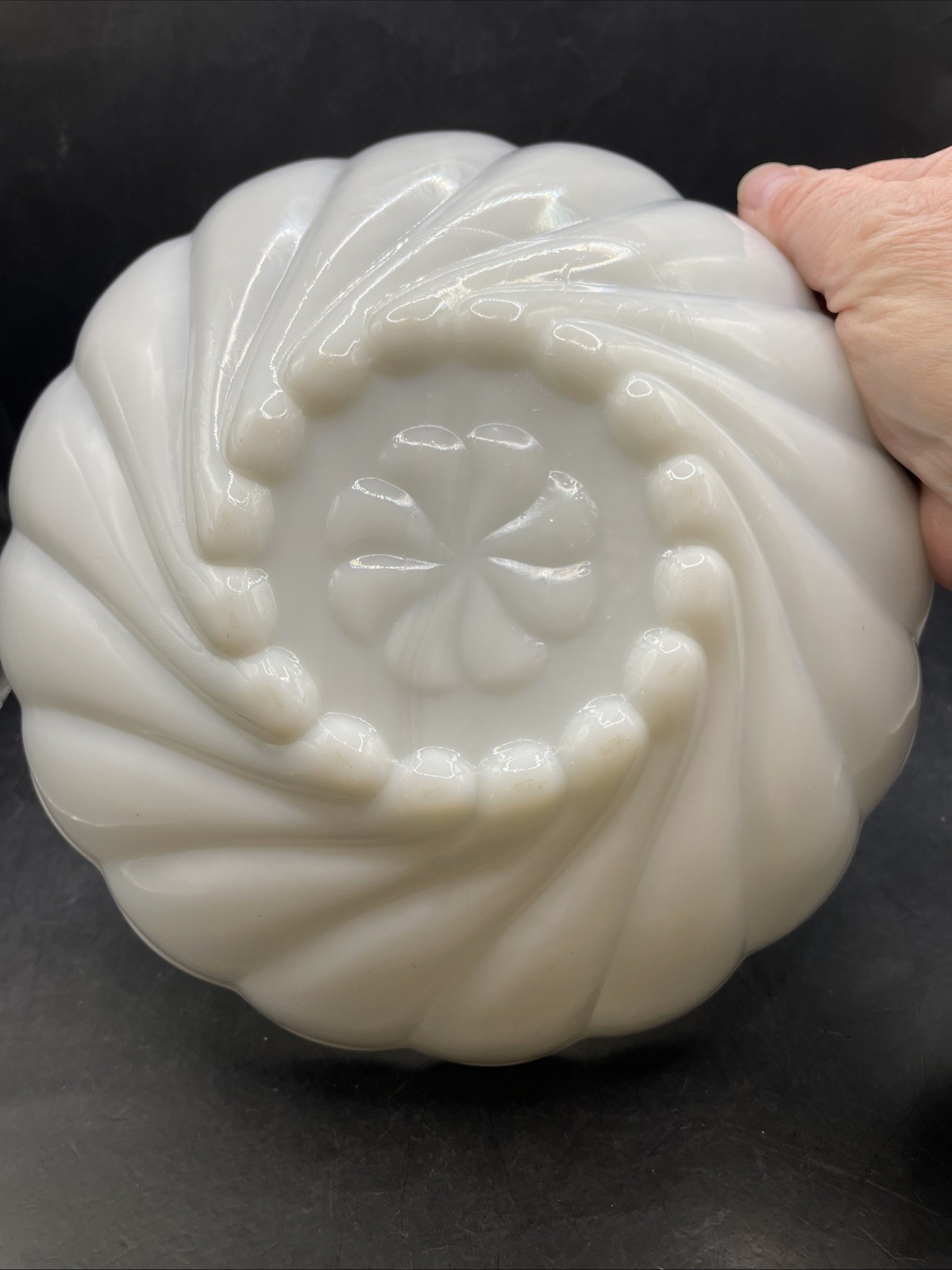 Vintage Milk Glass Fluted Swirl Decorative Serving Bowl 9×3