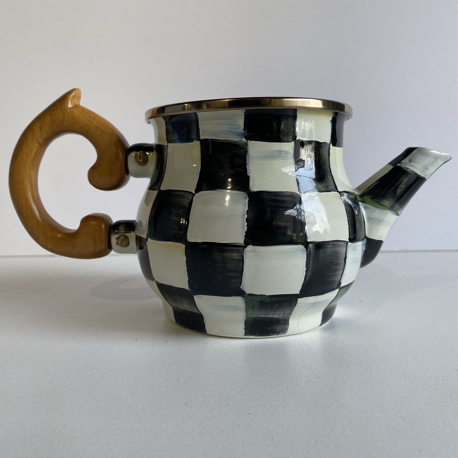MacKenzie-Childs Vintage Courtly Check Enamel Creamer with Wooden Handle