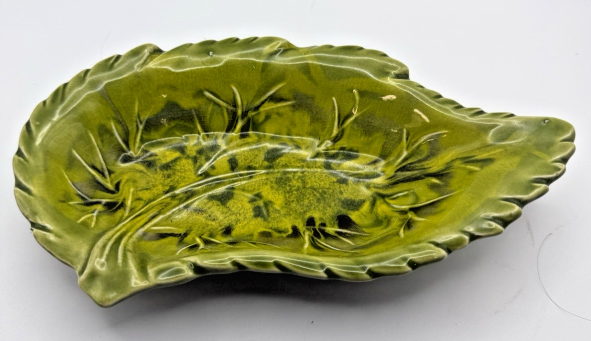 Green Leaf Dip Bowls Set 4 California Original 594 USA Drip Glaze Pottery VTG
