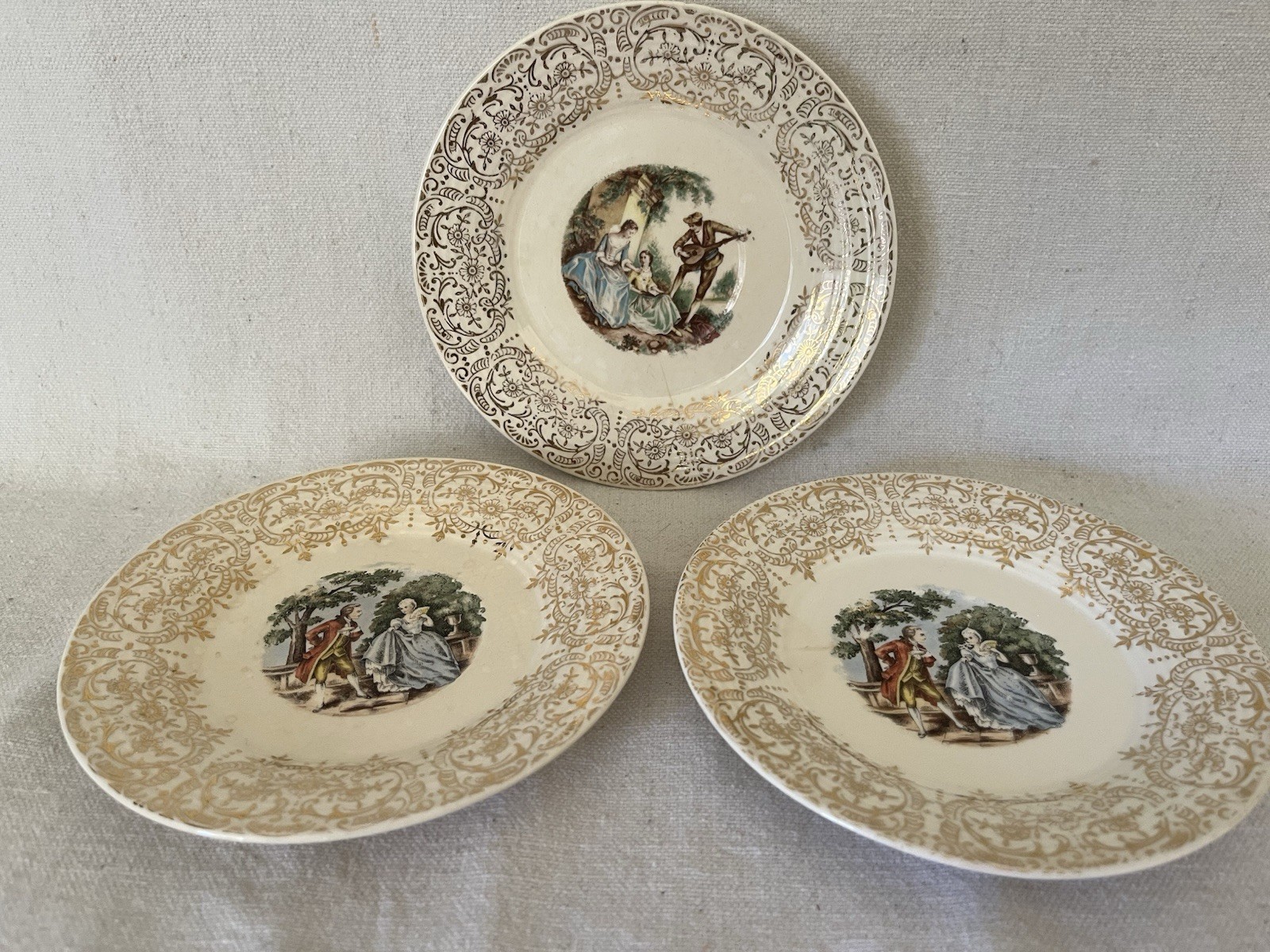 American Limoges Triumph China D’or 22K Gold Bread Plate Vintage Lot of 3