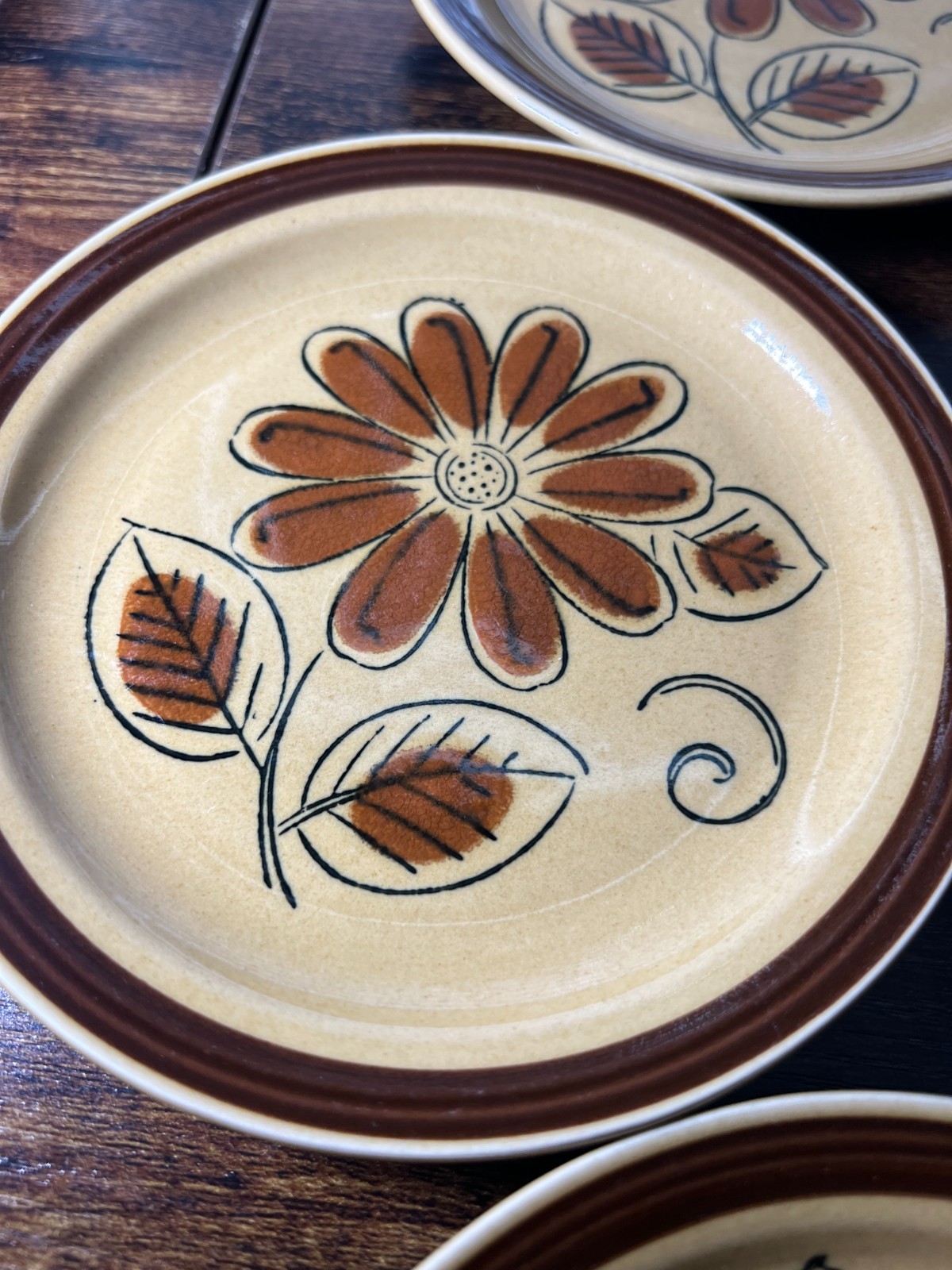 La Mesa Vintage Brown Daisy Plates 6.25 In. Set Of 9. Circas 1970 Vintage VTG