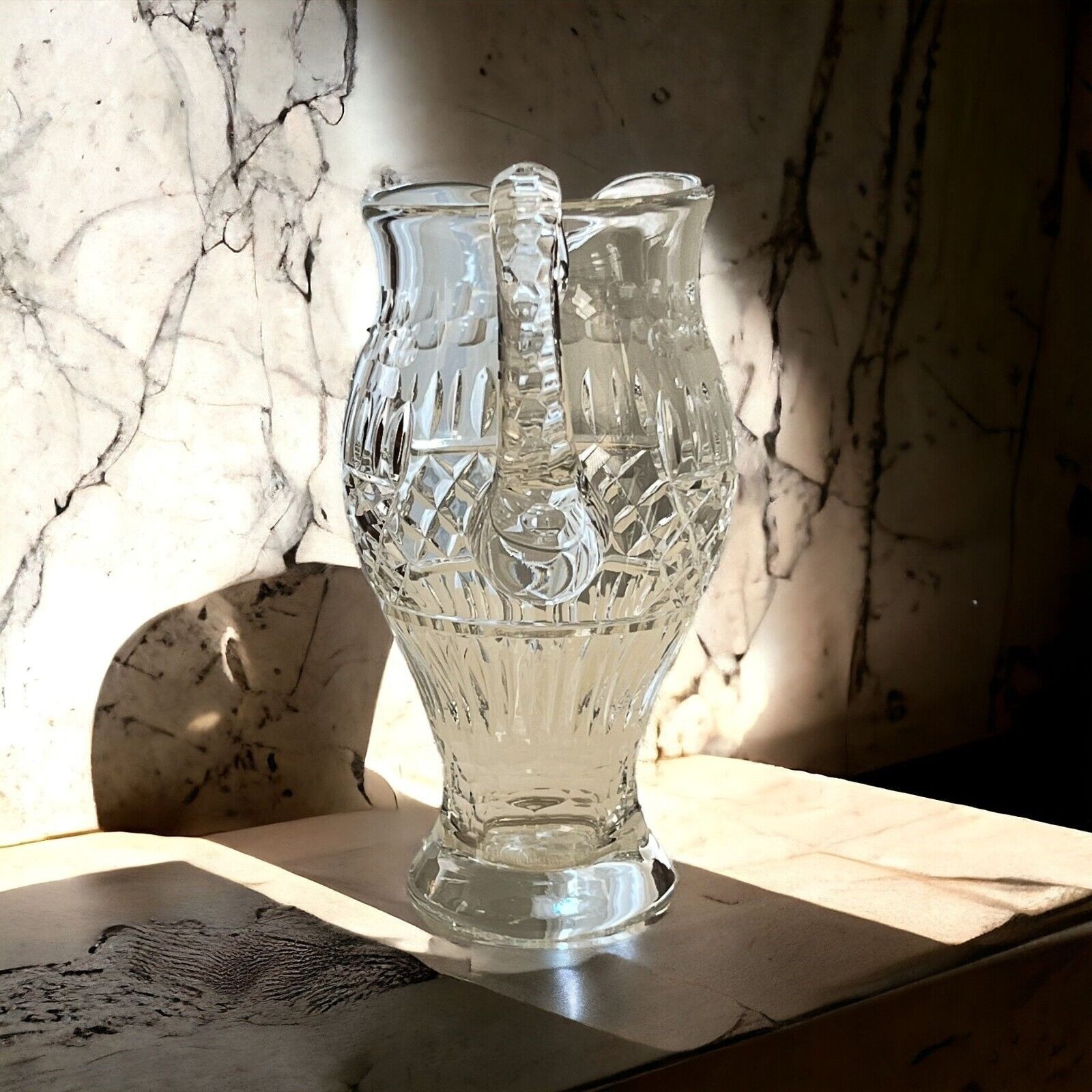Crystal Pitcher 40 oz Footed Decorative 9 1/2″ Tall Applied Handle Unbranded
