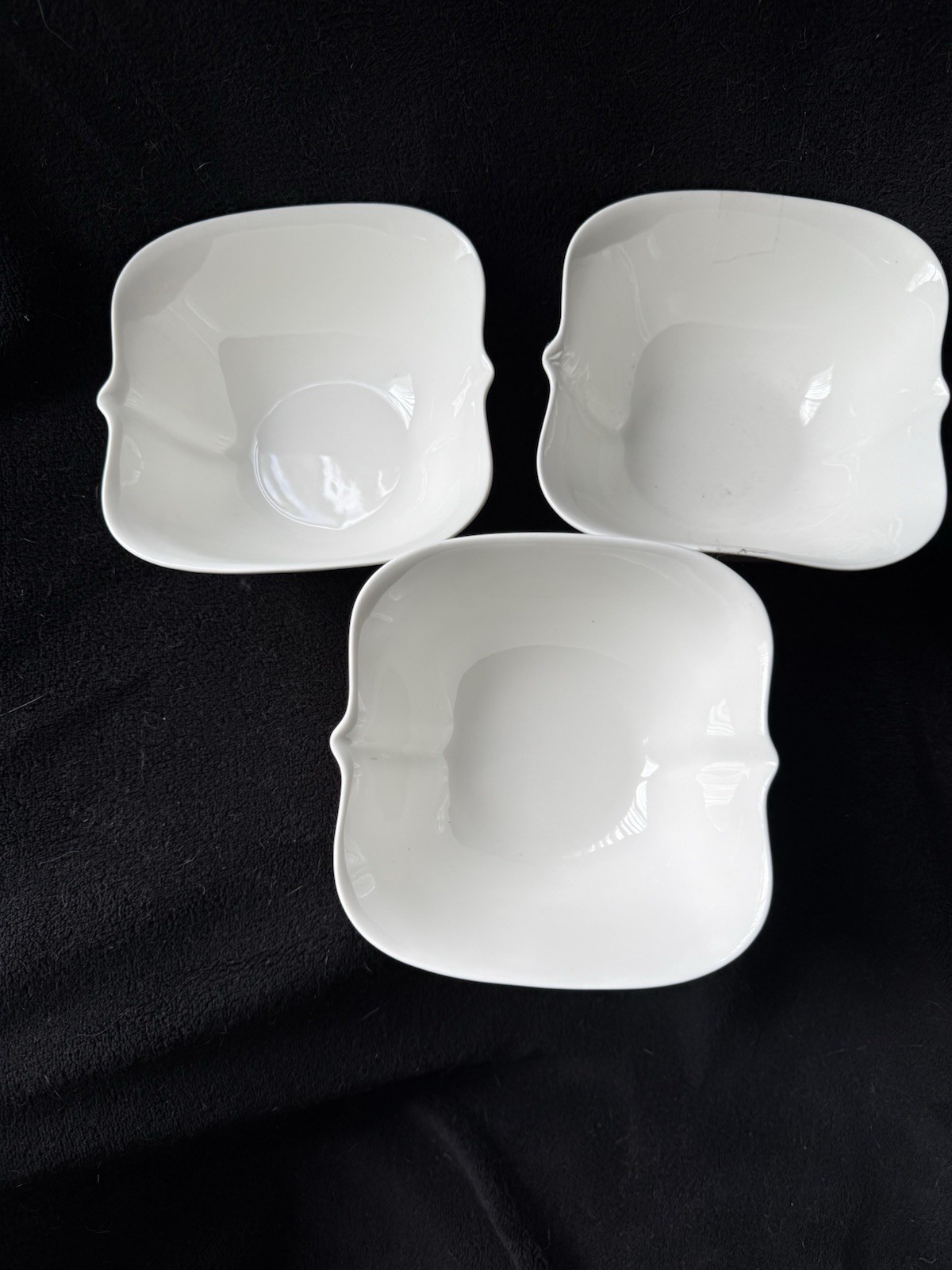 Palm Restaurant White Porcelain Serving Bowls Set of 3 Square Pinch Dishes 6”