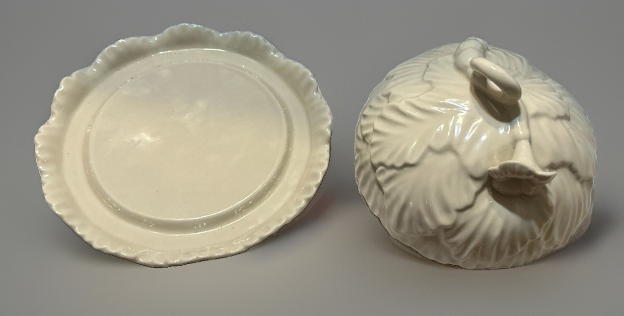 Silvestri Ceramic Butter / Cheese Dish With Cabbage Leaf Domed Lid 7”X 4.25”