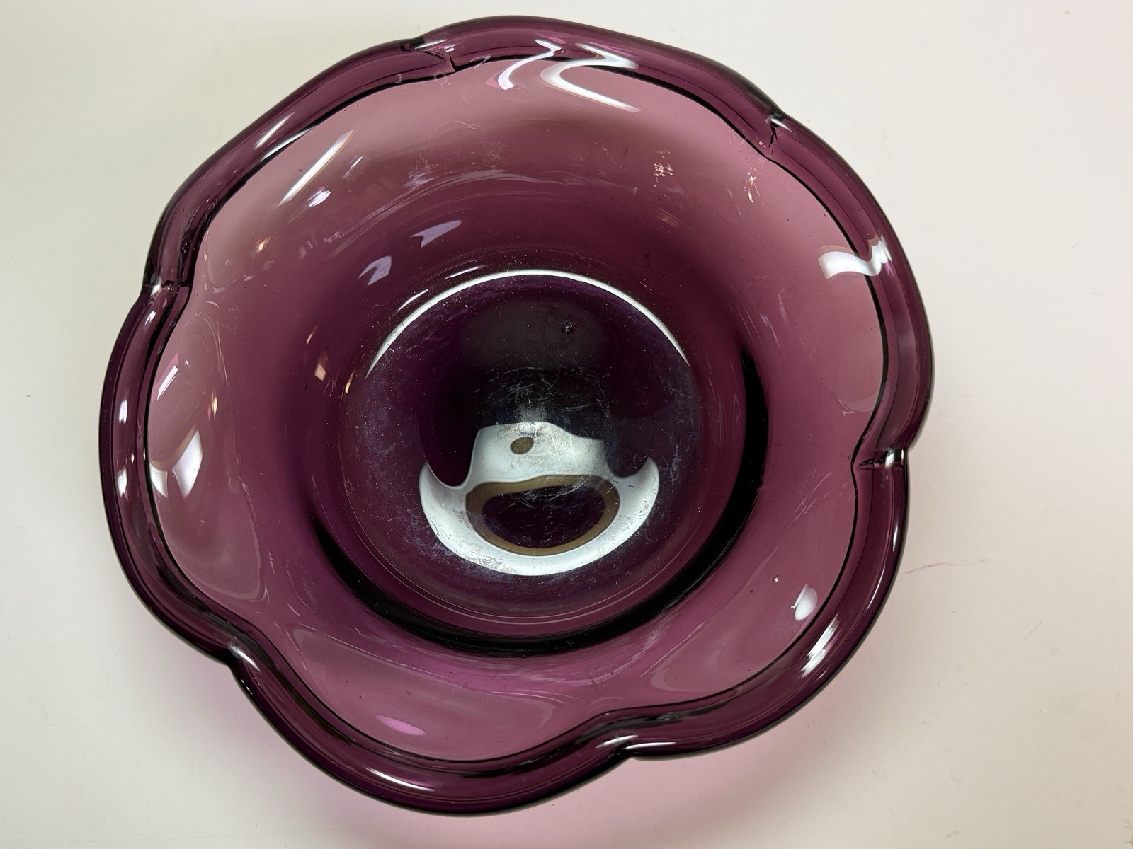 Vintage Art Glass Amethyst Purple Glass Ruffled Bowl