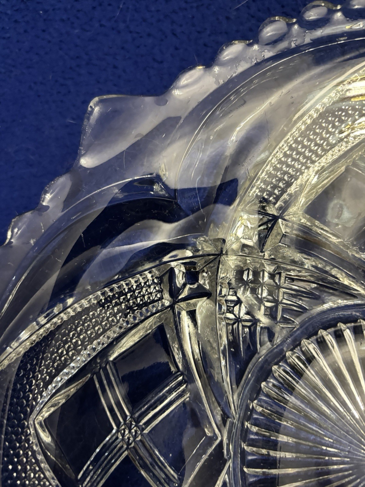 Antique EAPG Bryce Higbee New Crescent Platter Diamond Point Clear, 1850-1899