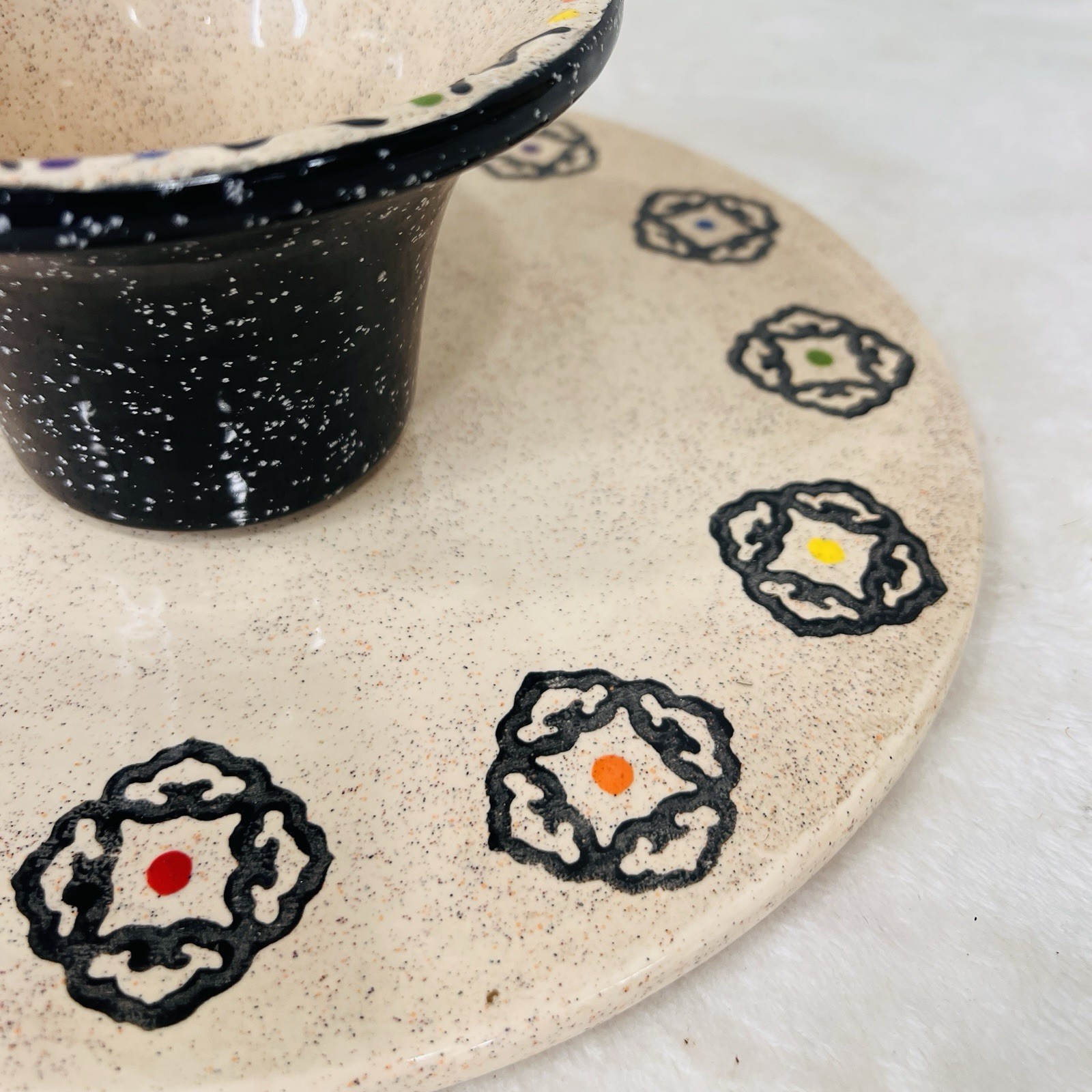 Vintage 80s Studio Pottery Rainbow Chip & Dip Set Handmade Speckled Pride LGBTQ+