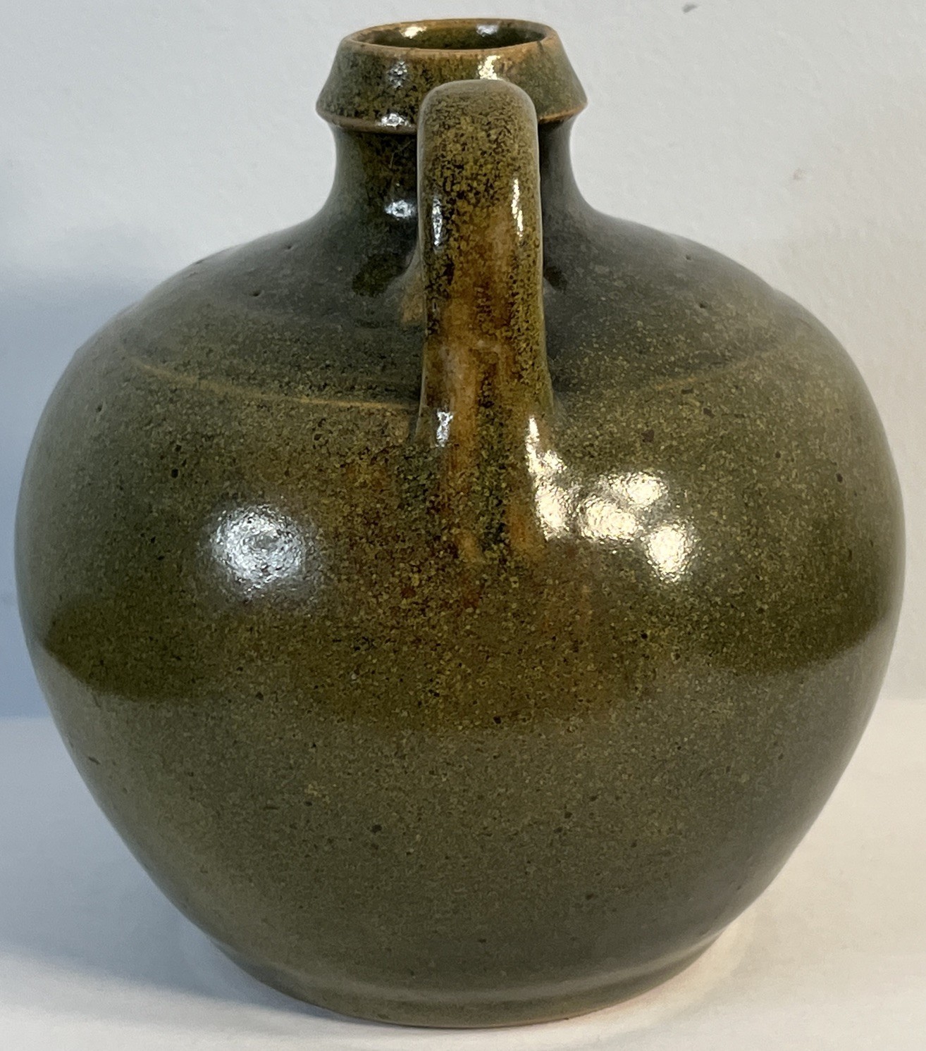 Ben Owen Seagrove NC Hand Thrown Studio Pottery Dark Green Glaze Jug 5″ Vtg