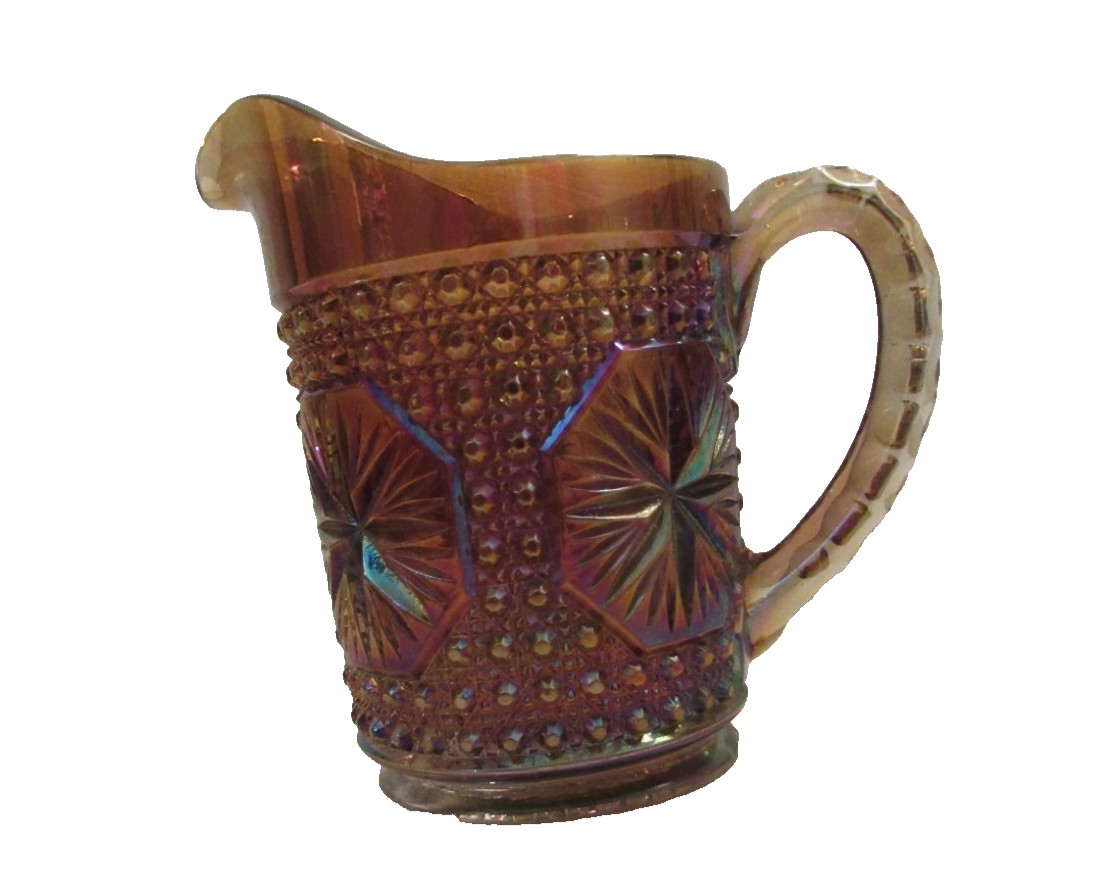 VTG Marigold Carnival Glass Pitcher Imperial class Co Amelia/Star Medallion 6″