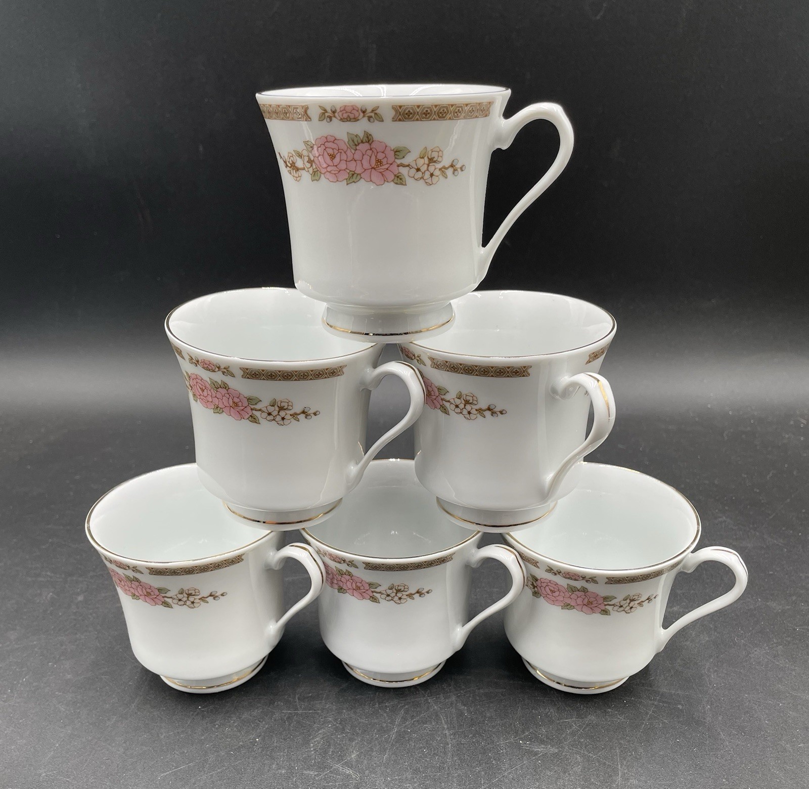 Fairfield Fine China Floral Mist Teacups With Gold Trim – Set Of 6 !!!