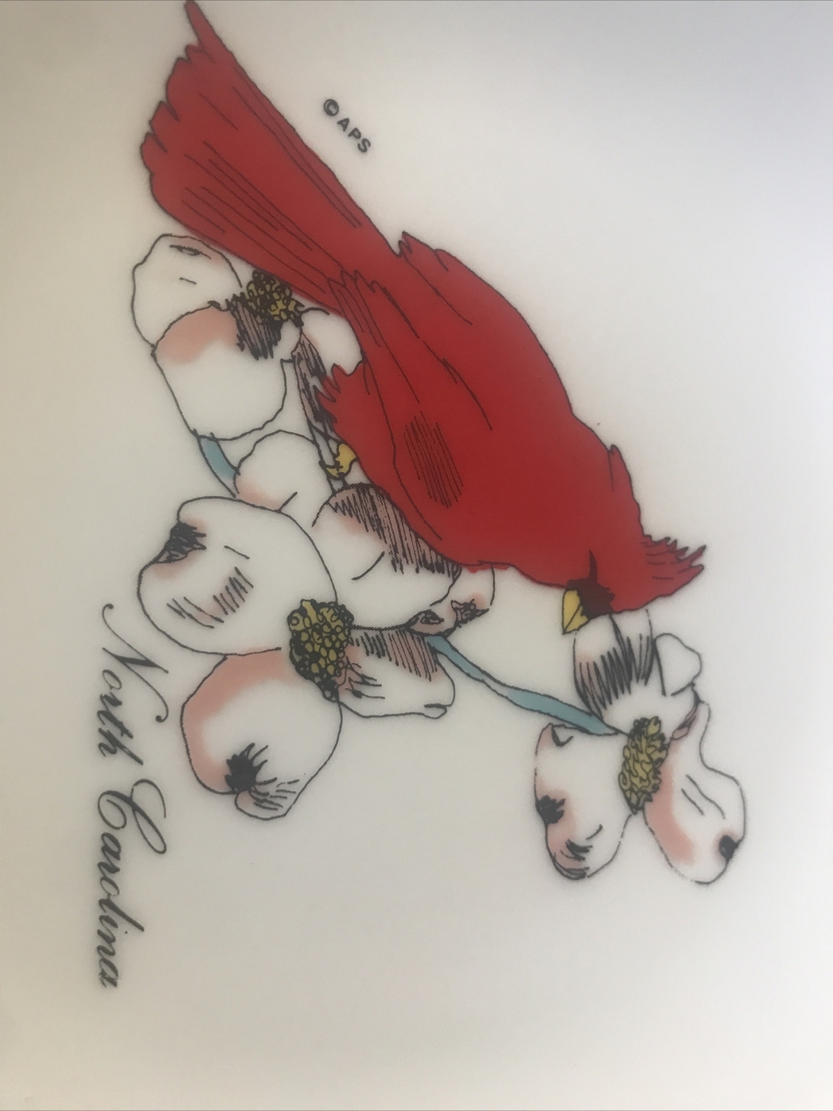 North Carolina NC plate, red bird cardinal , 7 /2”, Vintage, Japan
