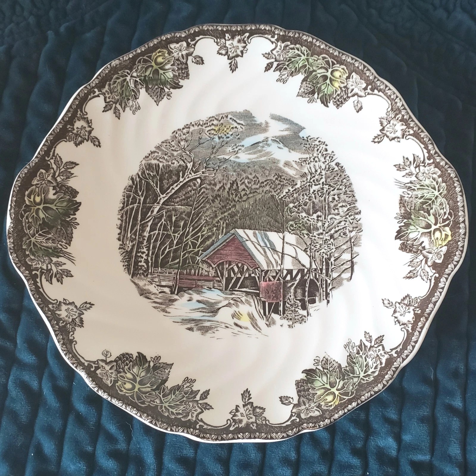 VTG Johnson Bros Friendly Village Covered Bridge 9” Plate England Handles