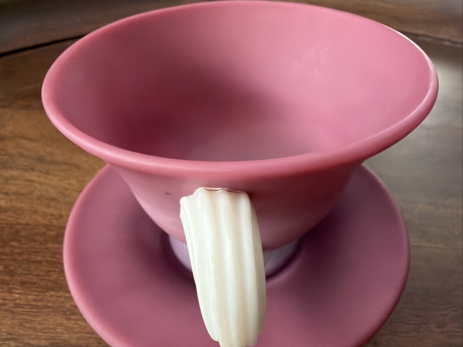 Vintage PINK PAIRPOINT Peach Blow Glass Cup & Saucer Matte Satin Made USA READ