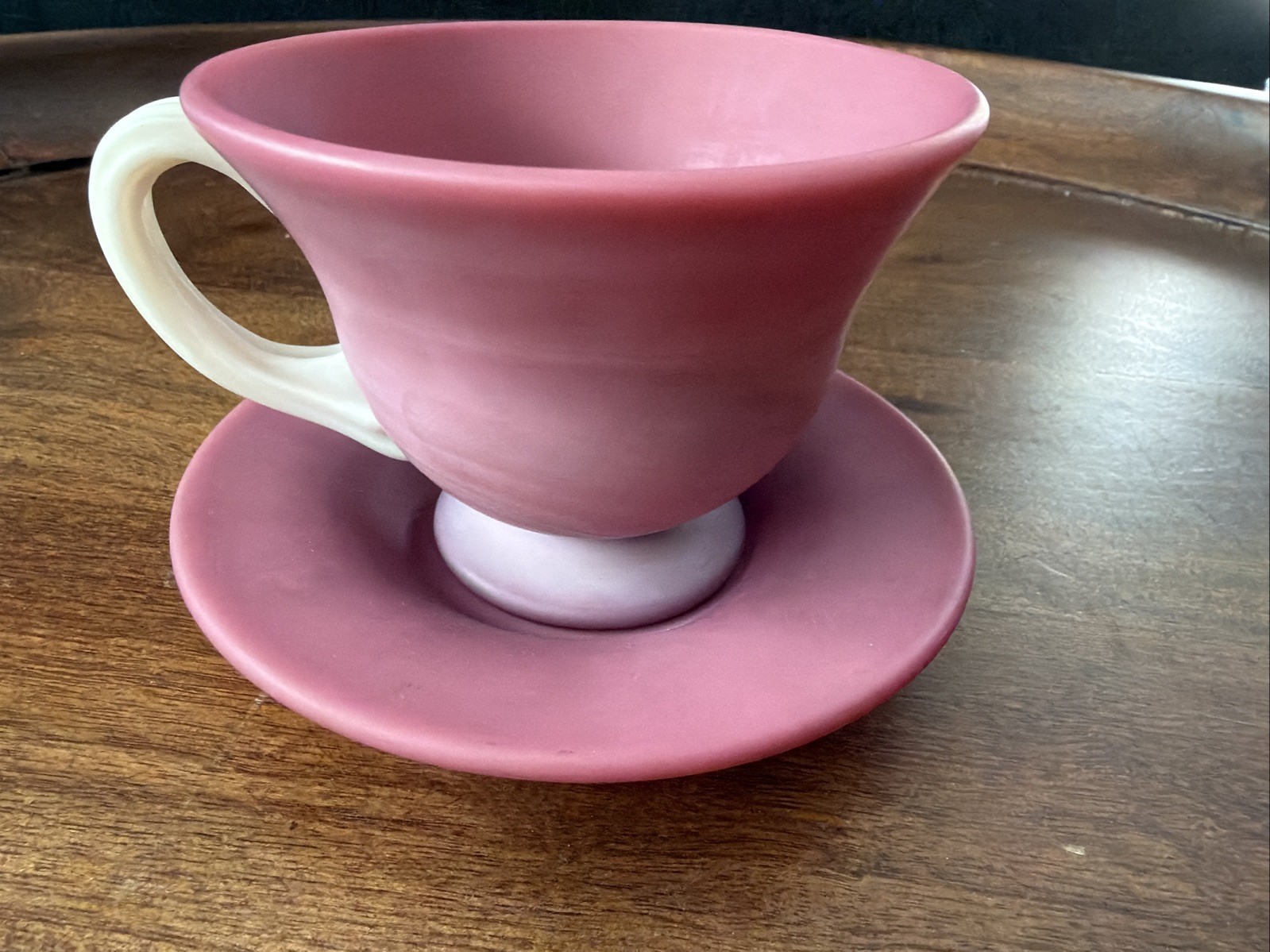 Vintage PINK PAIRPOINT Peach Blow Glass Cup & Saucer Matte Satin Made USA READ