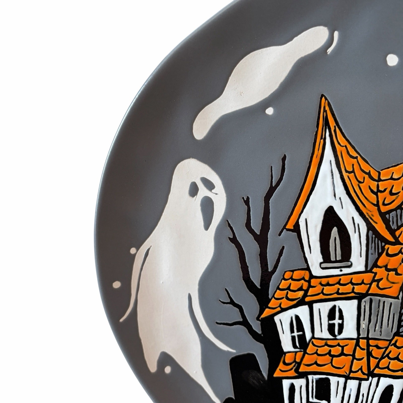 Eli + Ana Halloween Ghost Dinner Plates 11in Haunted House Set of 4 Ceramic NEW