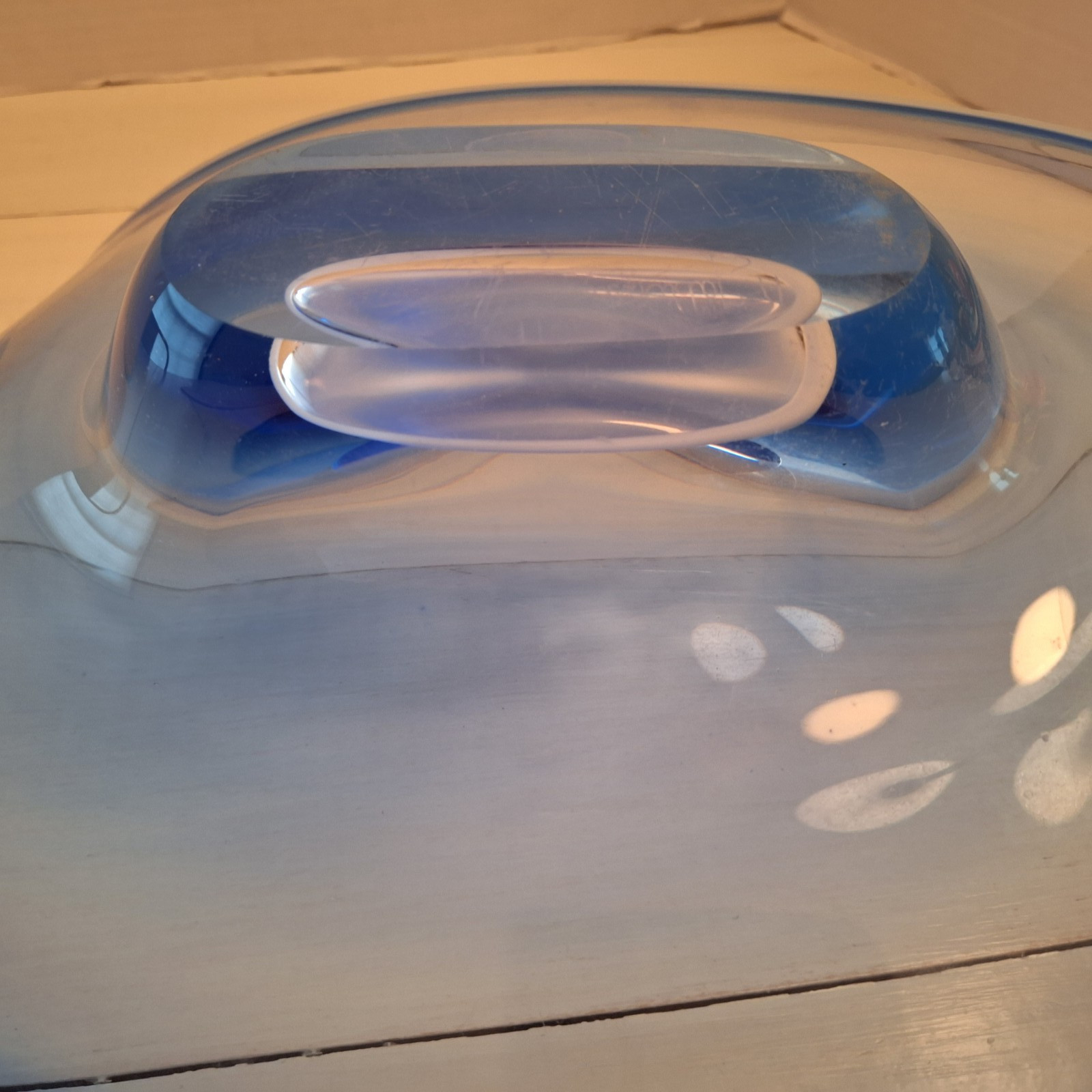 Adam Jablonski Signed Art Glass Centerpiece Bubble Base Unique Blue 17″ X 12″