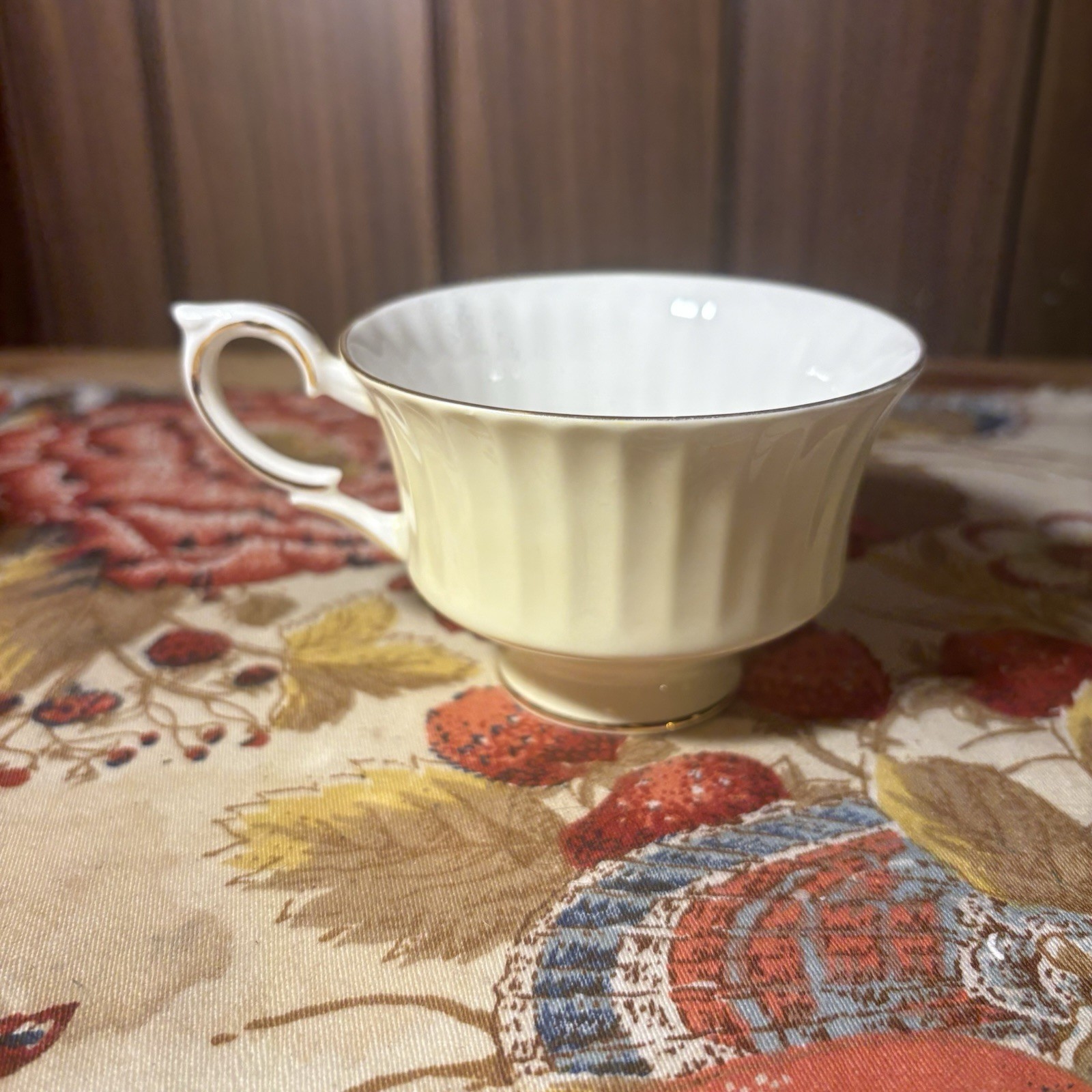 Paragon Tea Cup and Saucer 40s Pale Yellow With Pink Rose And Fruits Vintage