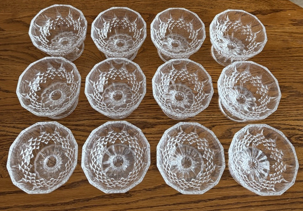Set of 12 Cristal d’Arques Longchamp Crystal Footed Sherbet Dessert Bowls 4”