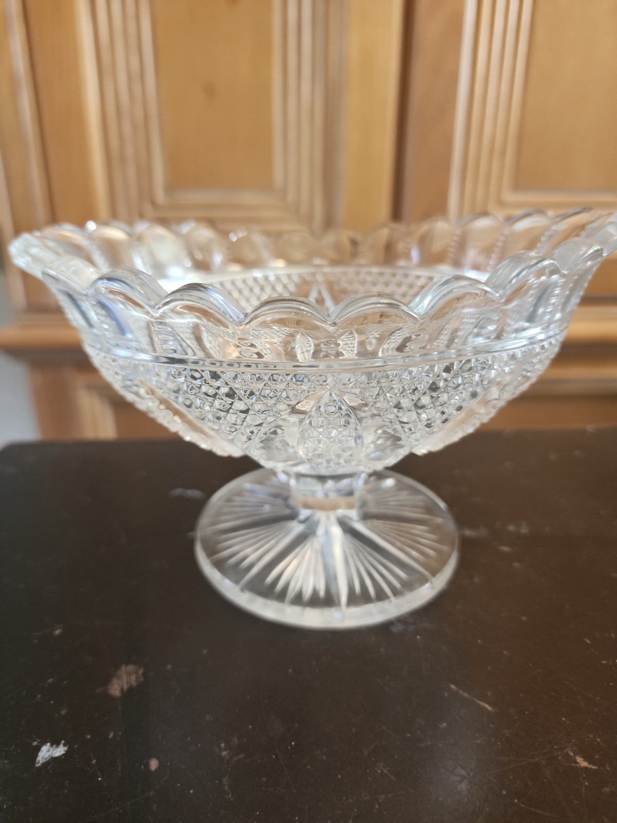 Antique EAPG Westmoreland Manganese Glass High Hob Clear Oval Compote Dish Bowl