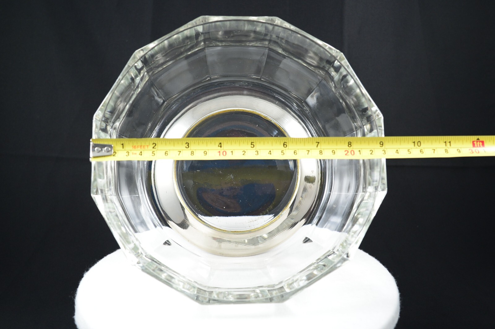 Twelve Panel Sided Crystal Chip & Dip Bowl Silver Plated Base/Dip Bowl Holder