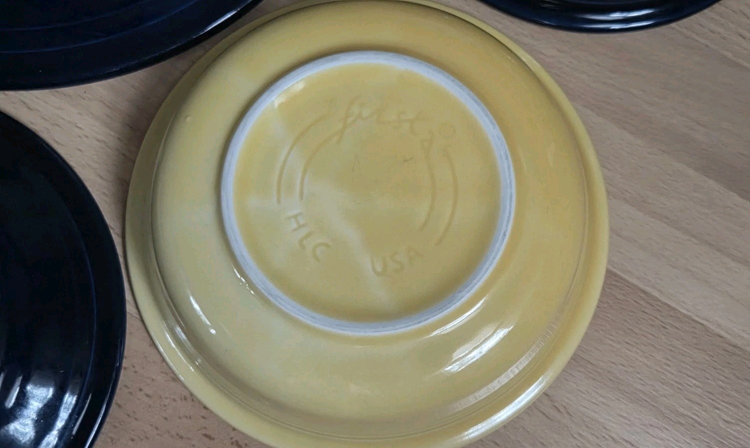 Fiesta Fiestaware 5 Ceramic Dinner Plates, Bowls & Saucer Yellow & Cobalt Blue