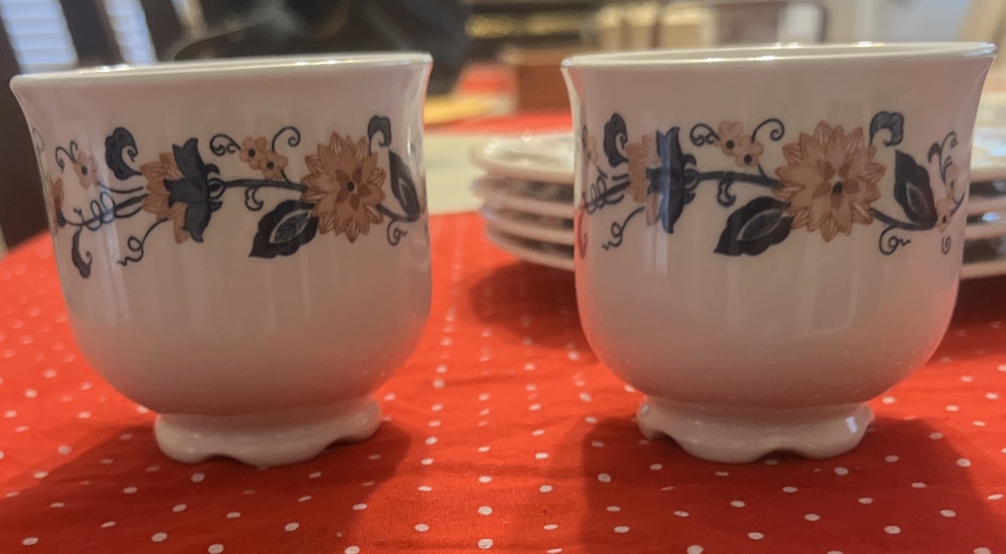 Vintage Nikko Japan Ironstone “Blue vineyard” Peach And Navy Floral Dinner 15 Pc