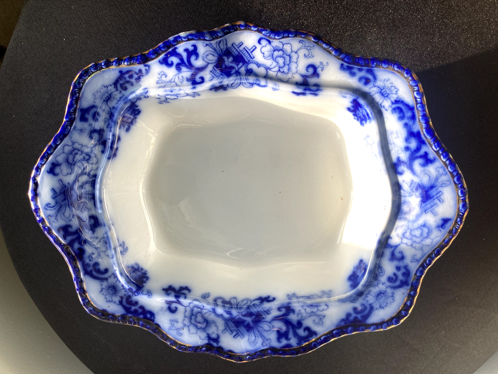 Antique Royal Doulton Flow Blue Oval Covered Vegetable Nankin Porcelain England