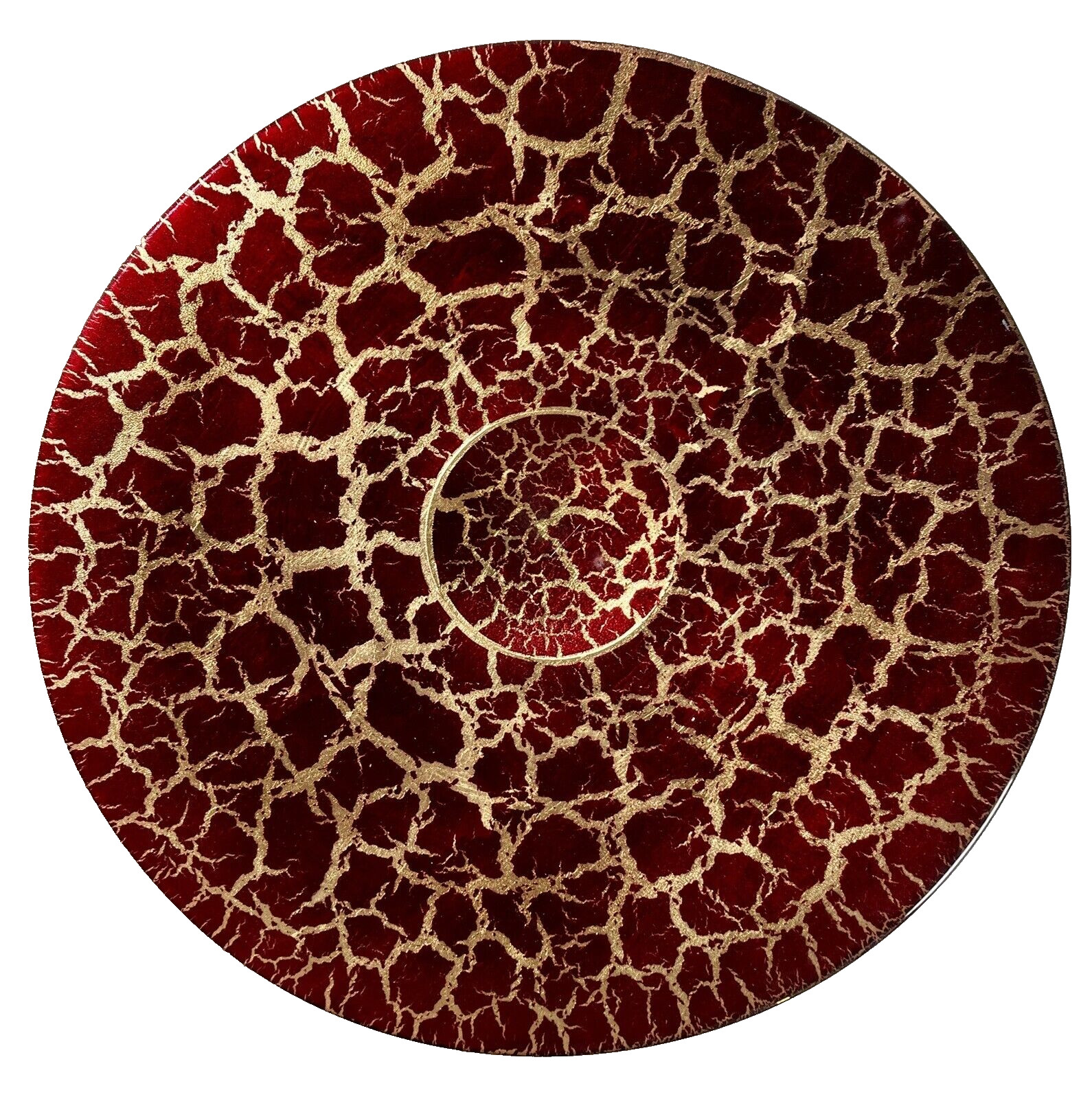 15″ Red Glass Serving Plate Red with Gold Foil Round Fantasia Collection ITALY