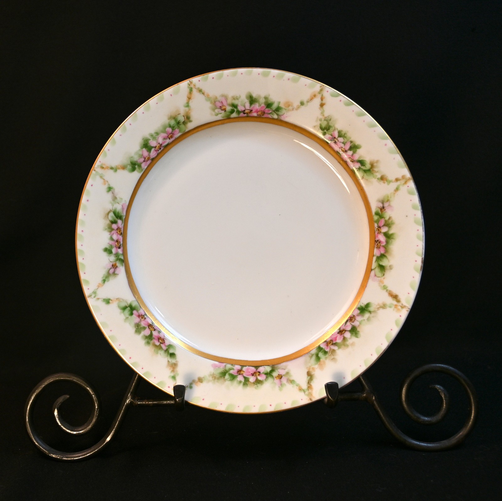 Limoges Latrille Freres Pancake/Crepe Server HandPainted Rose Garlands 1899-1913