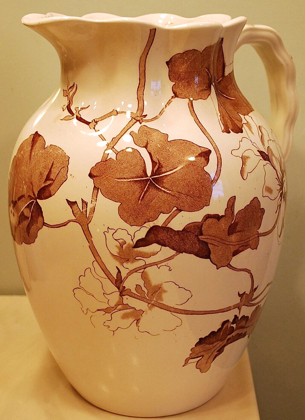 Antique ‘BETA’ Victorian Water Pitcher FURNIVALS IRONSTONE TRANSFERWARE POTTERY