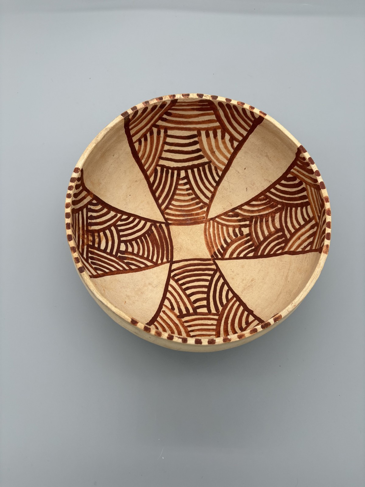 Vintage Wooden Pottery Bowl Beige & Brown Handmade Home Decor 7″ x 3.5″
