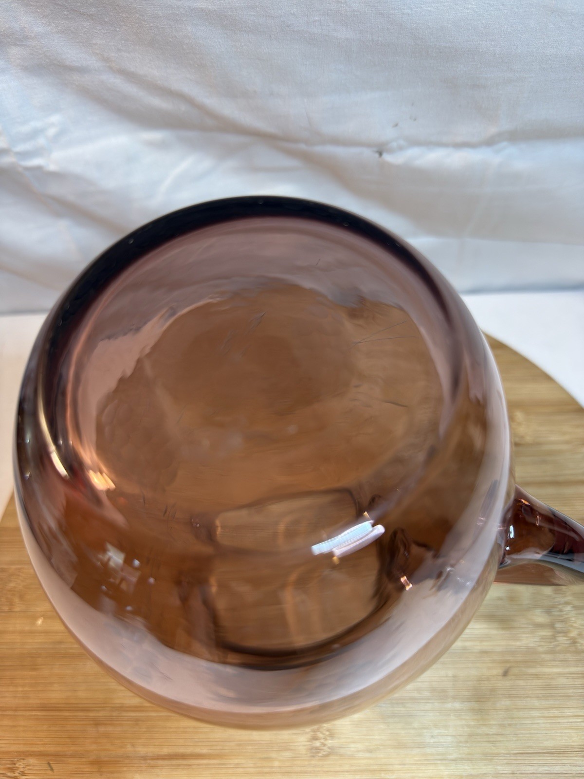 Vintage Amethyst Etched Grape Vine Glass Pitcher Applied Handle 8.5”