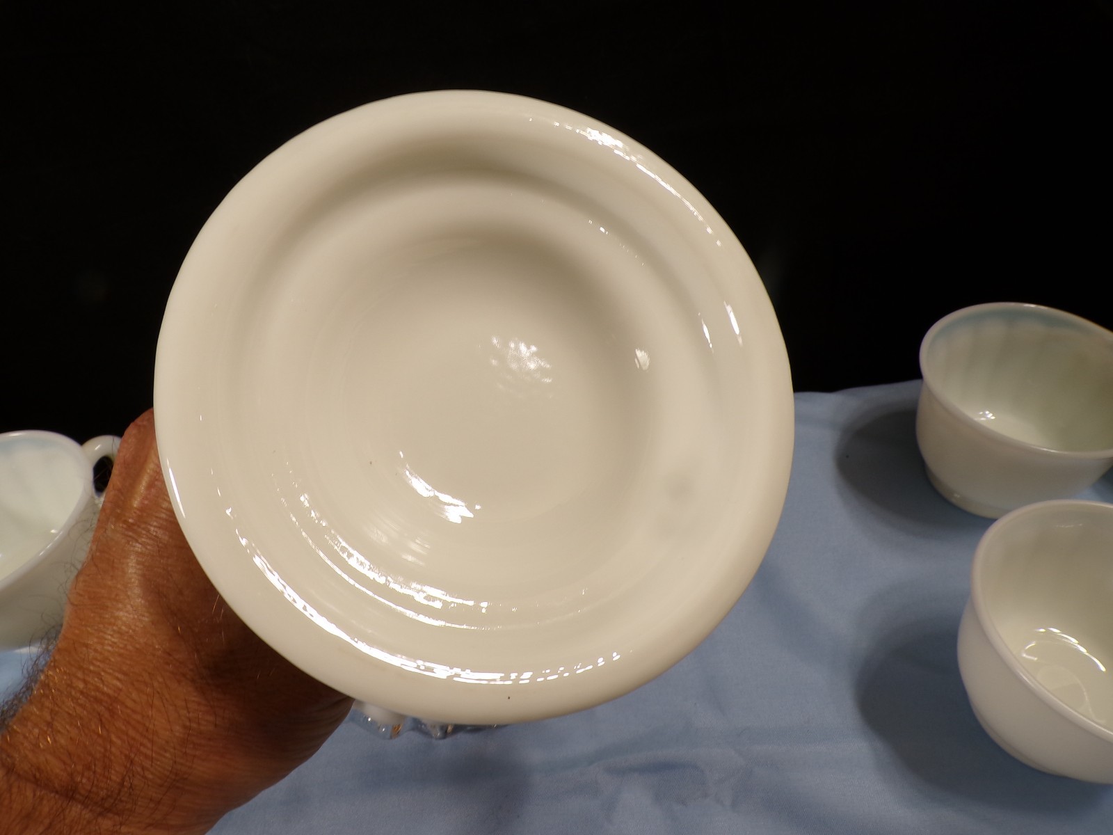 Very Large Fenton Milk Glass Silver Crest Punch Bowl Set w/ Stand & 12 Cups
