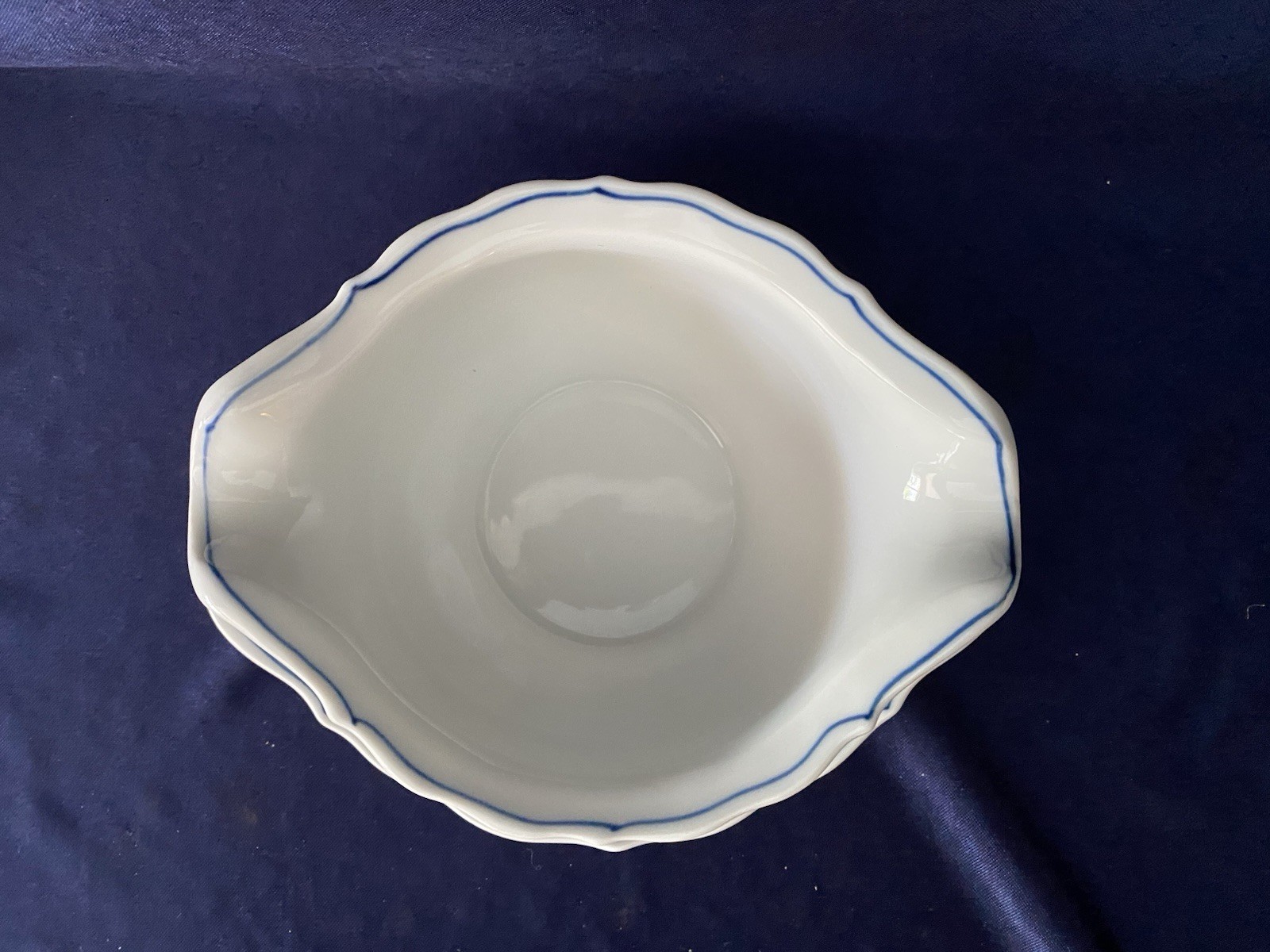 BLUE DANUBE Two Spout Gravy/Sauce Boat Attached Underplate Banner Stamp EUC