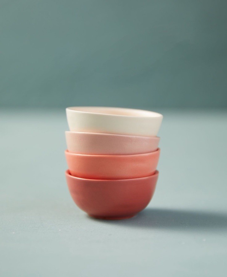 New Anthropologie Ceramic Pinch Bowls Pink Set Of 4 Salt Pepper Spice Terrain