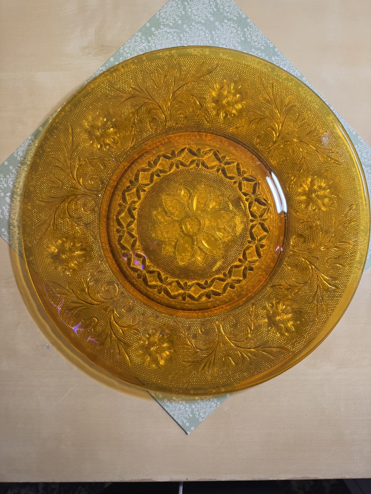 Tiara Daisy Indiana Glass Amber 12” Sandwich Platter Plate