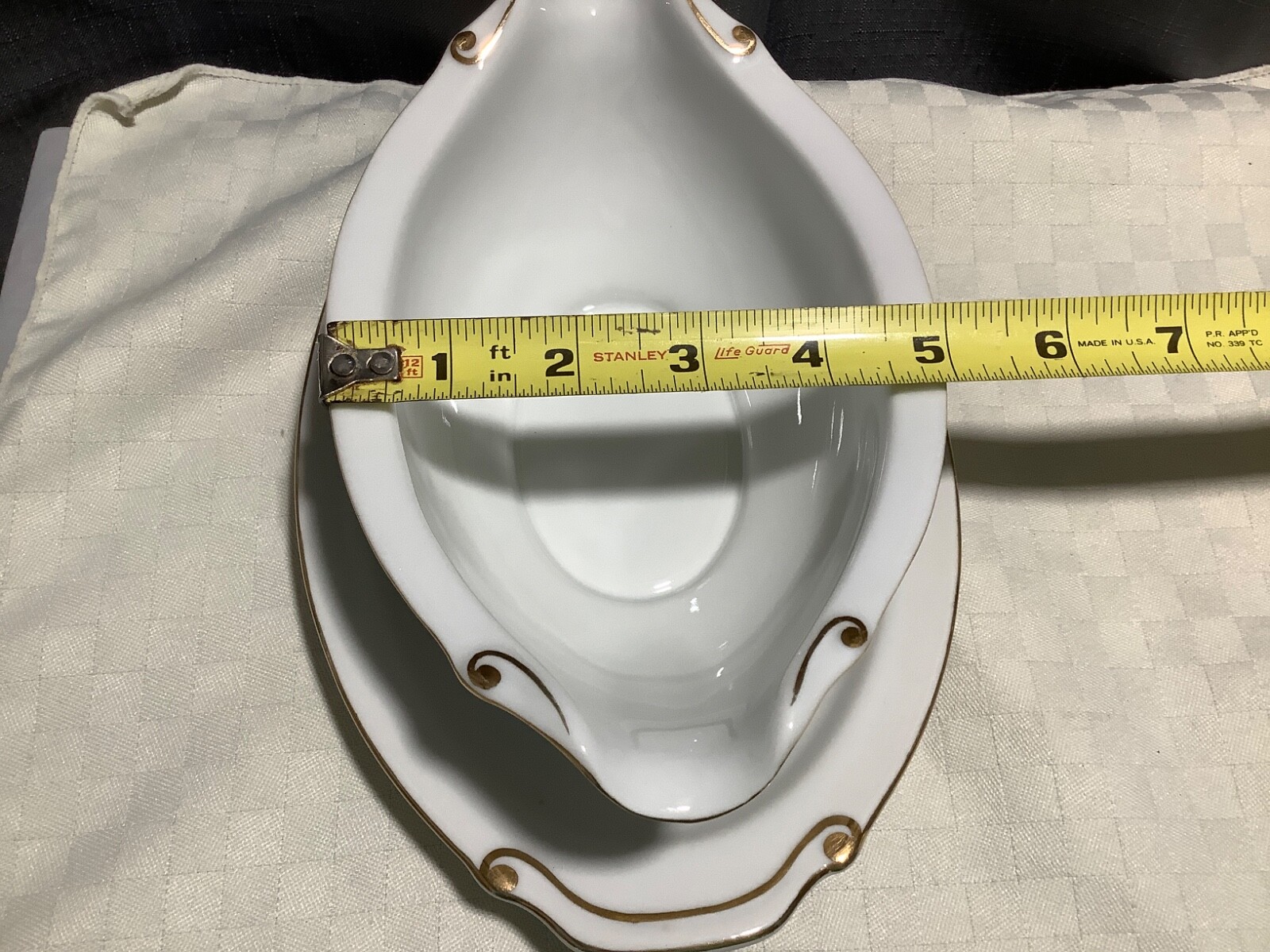 Vintage Fujiyama Hand Painted Yokohama Bamboo Gravy Boat w Attached Underplate